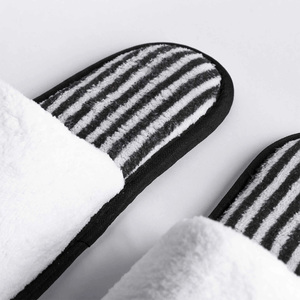 Chaussons d'hôtel pour femmes avec rayures blanches et noires, semelle antidérapante durable, <span class=keywords><strong>en</strong></span> tissu <span class=keywords><strong>éponge</strong></span> respirant, mules d'intérieur - Product Image 3