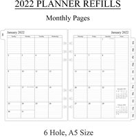 Recharge de planificateur hebdomadaire et mensuel 2026 (janvier à décembre) pour classeur A5 à anneaux, inserts en papier à feuilles mobiles perforés 6 trous