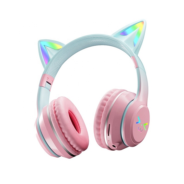 Cute Cat's Ear BT612 Headset Gradient Color Led Wireless Foldable Gaming Headphones With Mic Cartoon Kits TWS Earphone