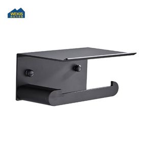 Porte-papier toilette multifonctionnel en acier inoxydable antirouille, support mural en métal noir adhésif pour hôtel, salle à manger, salle de bain - Product Image 3