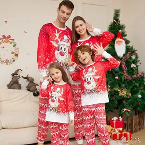 Set piyama Natal Keluarga yang cocok atasan lengan panjang Elk Santa Claus celana Jammies pakaian tidur ayah ibu bayi Pjs