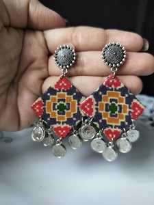 Quality Assured Lightweight Boho Chic Drop Earrings Modern <b>Fabric</b> Jewellery for Casual Outings Oxidised Work - Product Image 4