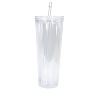 En gros, Gobelet double paroi en plastique acrylique 24oz effet boule à neige, avec couvercles et pailles, trou pré-percé, anti-fuite, pour cadeaux d'affaires et de randonnée