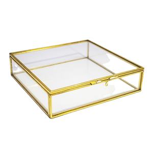 Caja de joyería cuadrada dorada para Terrario de cristal con tapa y cerradura de Metal, cajas de vidrio para joyería, caja al por mayor, maceta para plantar - Product Image 4