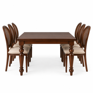 Luxury European Hardwood Dining Table Set with Glass Surface and Beige Upholstered <b>Chairs</b> for Elegant Villa Hotel Restaurant - Product Image 3