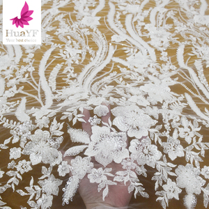 Hy2220 Mới Nhất Hoa Thêu Đính Cườm Ren Vải Với Sequin Sang Trọng Bridal Pháp Ren Vải Bán Buôn - Product Image 4