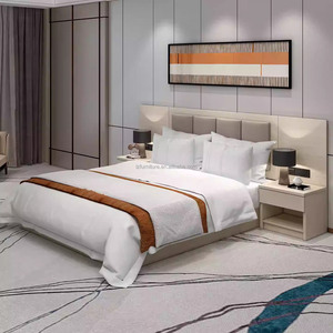 Hotel Bedroom Set Wooden Single Twin Upholstered Bed Frame With <b>Headboard</b> Nightstand TV Cabinet Desk Wardrobe for 3 Star Hotels - Product Image 5