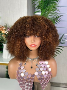 Burmese Curly Hair <b>Wig</b> pixie curly Jerry Curl Style Brown Ombre Color Full Head <b>Wig</b> - Product Image 3