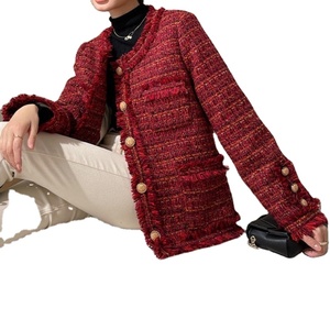 Fashion Christmas Red <strong>White</strong> Eiderdown Down <strong>Jacket</strong> Women's Winter 2022 New Loose Coat French <strong>Tweed</strong> Sweet <strong>Jacket</strong> - Product Image 1