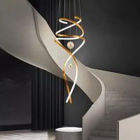 Lustre moderne simple en acier inoxydable Villa Exhibition Hall Escalier LED Suspension