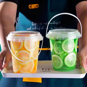 Hot Sale Large Capacity 16oz 24oz 32oz Transparent <b>Plastic</b> Fruit Buckets <b>Cups</b> with Handles - Product Image 4