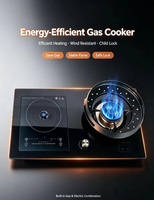 Table de cuisson à gaz double brûleur premium avec brûleur wok 3500W et plaque à induction - Table de cuisson en verre trempé facile à nettoyer