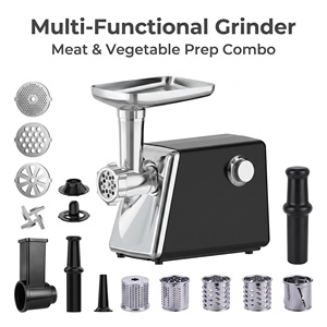 Picadora de Carne Eléctrica Multifuncional de Acero Inoxidable, Color Negro Plateado, Picadora de Carne Doméstica con 3 Tamices para Rebanar y Triturar - Product Image 1