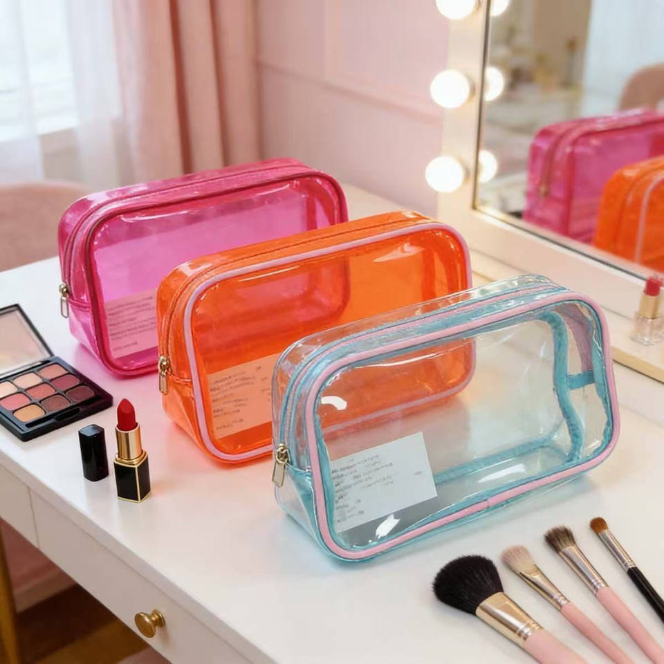 Clear Translucent PVC Plastic Zippered Cosmetic Toiletry Bag ...
