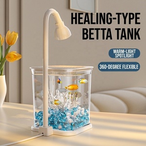 Pecera de Escritorio JSD para Peces Betta con Visión de 360 Grados °   <span class=keywords><strong>Acuario</strong></span> Pequeño de Sobremesa con Luz <span class=keywords><strong>LED</strong></span> Cálida Flexible, Tapa Antisalto Transparente AS Mini - Product Image 3