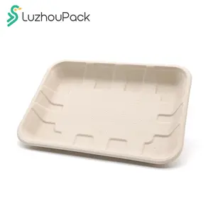 Luzhoupack מותאם אישית bagasse bagasse מקל סיבי בשר פירות ירקות מגש ירקות מרפרמרקט מגש