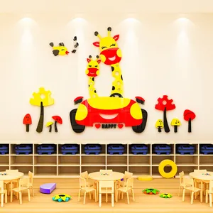 귀여운 기린 만화 아크릴 벽 스티커 3D 아이 벽 스티커 아기 방 장식