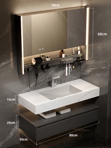 Modern Luxury Bathroom Vanity <b>Set</b> with Smart MirrorAnd Stone Basin 60 In Rectangular Minimalist Design Polished Finish - Product Image 6