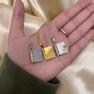 2025高品质书籍吊坠个性化金不锈钢真空电镀爱心开合书籍项链 - Product Image 6