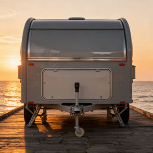 Chariot de restauration mobile incurvé argenté mat avec toit fermé pour la vente de snacks et de boissons en bord de mer sur les passerelles - Product Image 5