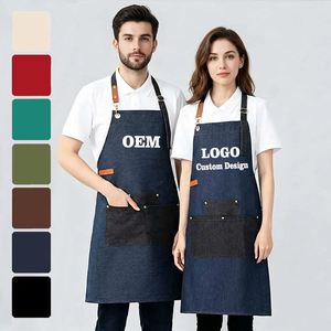Tablier en jean personnalisable sans manches, délavé, robuste, pour usage commercial et domestique, réutilisable, durable, tendance, résistant à l'eau - Product Image 1
