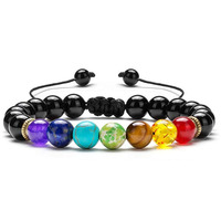 Bracelet de méditation unisexe pour couple, perles de cristal naturelles 7 chakras, tressé à la main, réglable, bijoux de guérison pour le poignet, vente en gros personnalisée