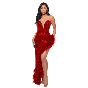 <span class=keywords><strong>Vestido</strong></span> de tubo de noche para mujer, Sexy, elegante, lentejuelas, cóctel, pluma, embellecedor, Ebay, <span class=keywords><strong>2022</strong></span> - Product Image 2