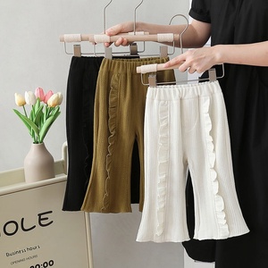 Pantaloni da ragazza Autunno Nuovo Stile 2023 <span class=keywords><strong>Leggings</strong></span> in cotone con rivestimento in PU stile coreano con volant e leggero svasamento - Product Image 1