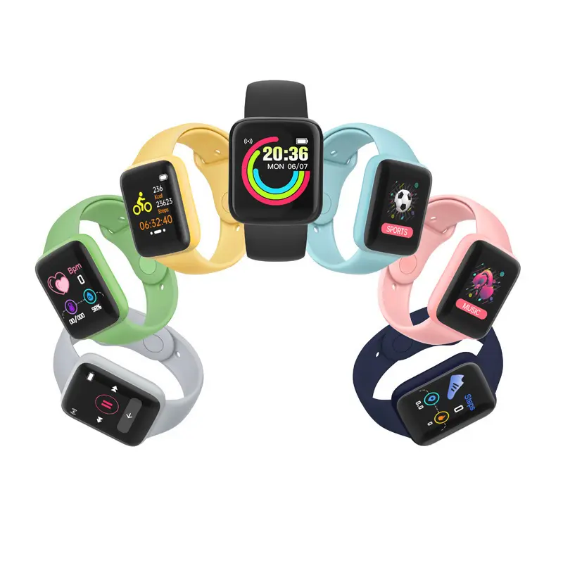 Y68 Smart Band D20นาฬิกาอัจฉริยะพร้อมหน้าจอใหญ่อัตราการเต้นหัวใจข้อความแจ้งเตือนนับขั้นตอน Fitpro App