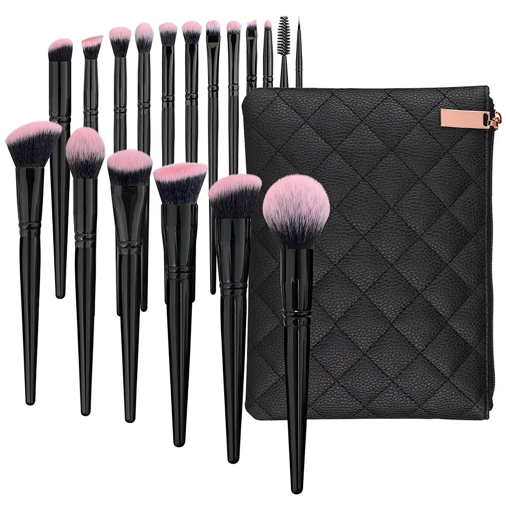 Oem Custom Cosmetic 18pcs Viagem Luxo Private Label Rosto Olho Macio Denso Sintético Cabelo Madeira Handle Cosméticos Maquiagem Brushes Set