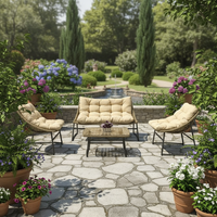 Ensemble de salon de jardin en rotin tressé traditionnel en résine avec structure métallique imperméable, capacité 4 personnes
