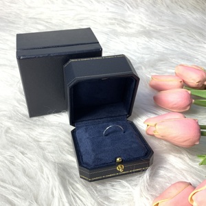 Luxury Octagonal Leather Jewelry <b>Box</b> With Lock For Ring Gift <b>Packaging</b> Dark Blue Velvet Interior Ring for Women Anniversary - Product Image 6