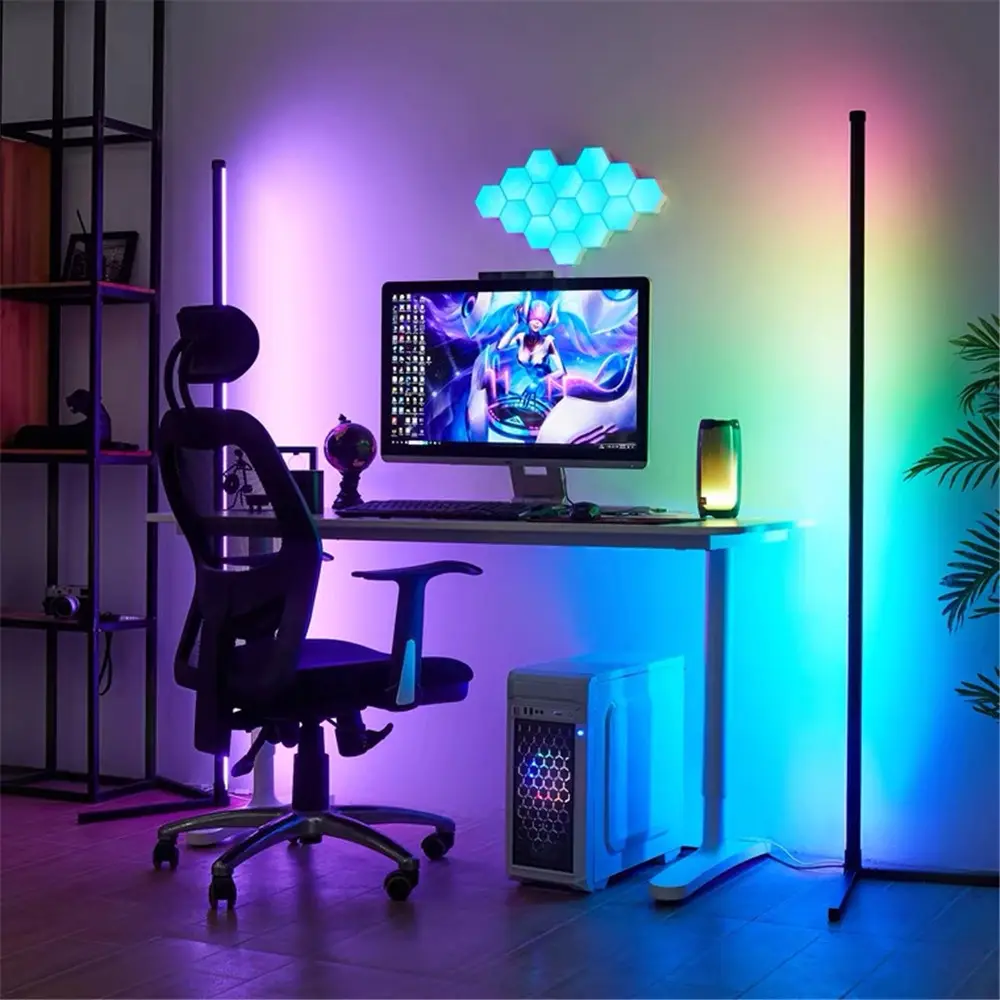 220-240V 12W Bedroom Decoration IR Remote Control RGBW Color Changing LED Corner Floor Lamp Standing With Microphone