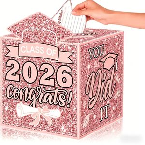 Venta al por mayor de fábrica: Caja para tarjetas de graduación 2026, rosa con purpurina, para fiesta de graduación, soporte para tarjetas, urna de votación, decoración de almacenamiento. - Product Image 2