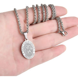 Saint <span class=keywords><strong>St</strong></span> <span class=keywords><strong>Christopher</strong></span> Medal Portrait Edelstahl Pullover Kette Herren Silber Gold Schwarz Überzogene Halskette Befestigungs elemente Schmuck - Product Image 5