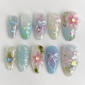 <span class=keywords><strong>Uñas</strong></span> Postizas Pintadas a Mano con Rosas Rosadas, <span class=keywords><strong>Uñas</strong></span> <span class=keywords><strong>Acrílicas</strong></span> de Ojo de Gato Personalizadas, <span class=keywords><strong>Uñas</strong></span> de Primavera Hechas a Mano, <span class=keywords><strong>Uñas</strong></span> Almendradas Brillantes, Precio al por Mayor - Product Image 2