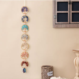 Pierre Naturelle 7 Chakra Arbre <span class=keywords><strong>de</strong></span> Vie Tenture Murale Reiki Guérison Cristal Pierres Précieuses Attrape-Rêves pour Yoga Méditation Fenêtre SC061 - Product Image 2