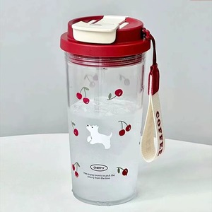 Cherry Puppy Double Drink Cup 580ml With Straw And <b>Tea</b> <b>Infuser</b> For Students And Office Use - Product Image 2