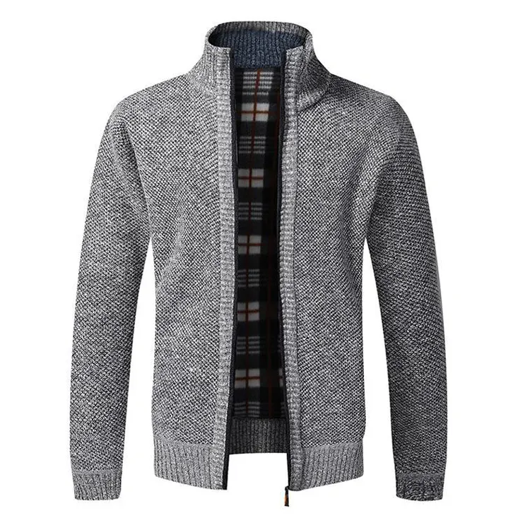 Autumn Winter Casual Stand Collar Zipper Long Sleeved men's cardigan sweaters and jackets