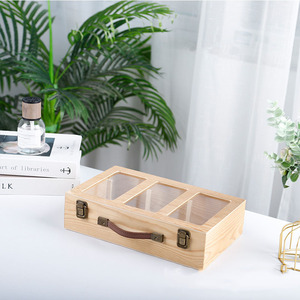 Caja de almacenamiento de miel de madera rectangular de pino con cerradura y ventanas de vidrio para envasado de alimentos - Product Image 3