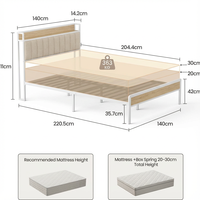 Cadre de lit moderne en métal et bois, taille Queen/Full, personnalisable, avec tête de lit inclinable rembourrée en lin, plateforme stable et durable, idéal pour hôtel