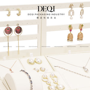 مجموعة مجوهرات خشبية بيضاء من الجلد الصناعي حامل عرض مجوهرات للقلادات أقراط أساور خلخال ساحر - Product Image 5