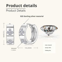 Boucles d'oreilles créoles tendance trèfle à quatre feuilles en argent S925 plaqué or avec micro-incrustation de moissanite 1,5 mm VVS1 couleur D pour femme - Vente en gros