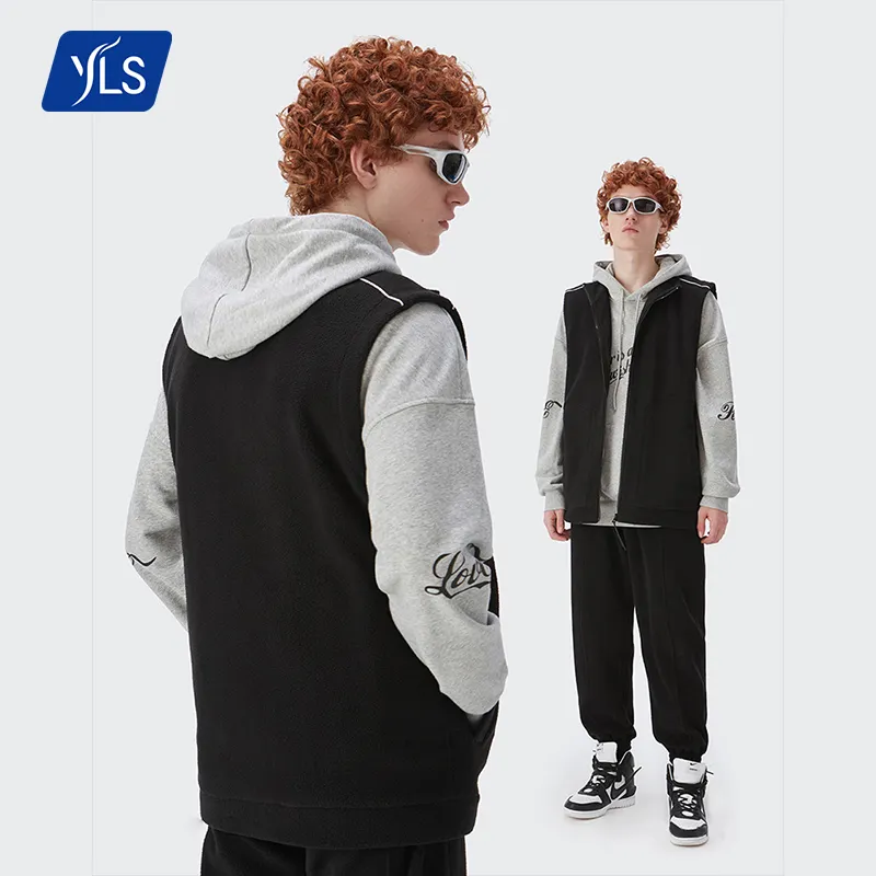 YLS 도매 남성 조끼 자켓 폴라 플리스 퓨어 컬러 맞춤형 따뜻한 지퍼 민소매 아웃웨어 반사 플러스 사이즈 남성 조끼