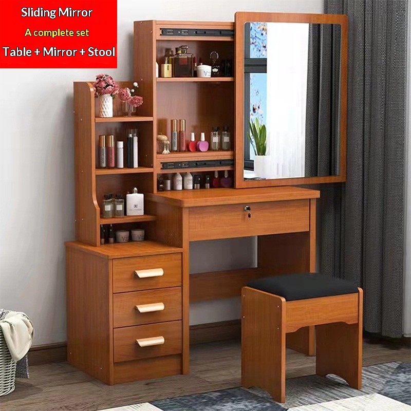 tabouret de miroir coulissant en bois de fruit d'armoire gauche