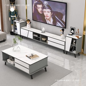 Modern Minimalist Tv Stand With Drawers White Marble Top Living Room Furniture For Small Apartment Home Use - Product Image 2