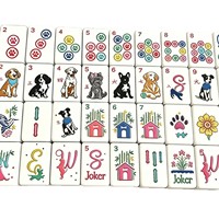 Nouvel ensemble de Mahjong américain de luxe moderne 2026, blanc crème brillant, côtés bleu clair, motifs floraux et adorables chiens de dessin animé, tuiles en acrylique