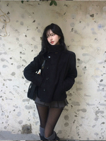 Nouvelle veste à capuche pour femme 2026, style coréen, style universitaire sombre, col montant épais, boucle diagonale courte