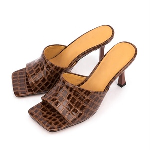 Women's Summer Slides Shoes Open Square Toe Stone Print High Heels Shoes <b>Slipper</b> Slip-on Casual Shoes <b>Big</b> Size 47 - Product Image 4