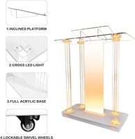 Pupitre d'Église Moderne en Acrylique avec Roulettes, Plateforme de Lecture Verticale à LED, Lutrin pour Salle de Classe, Supermarché, Centre Commercial, Salle de Sport ou Hôtel